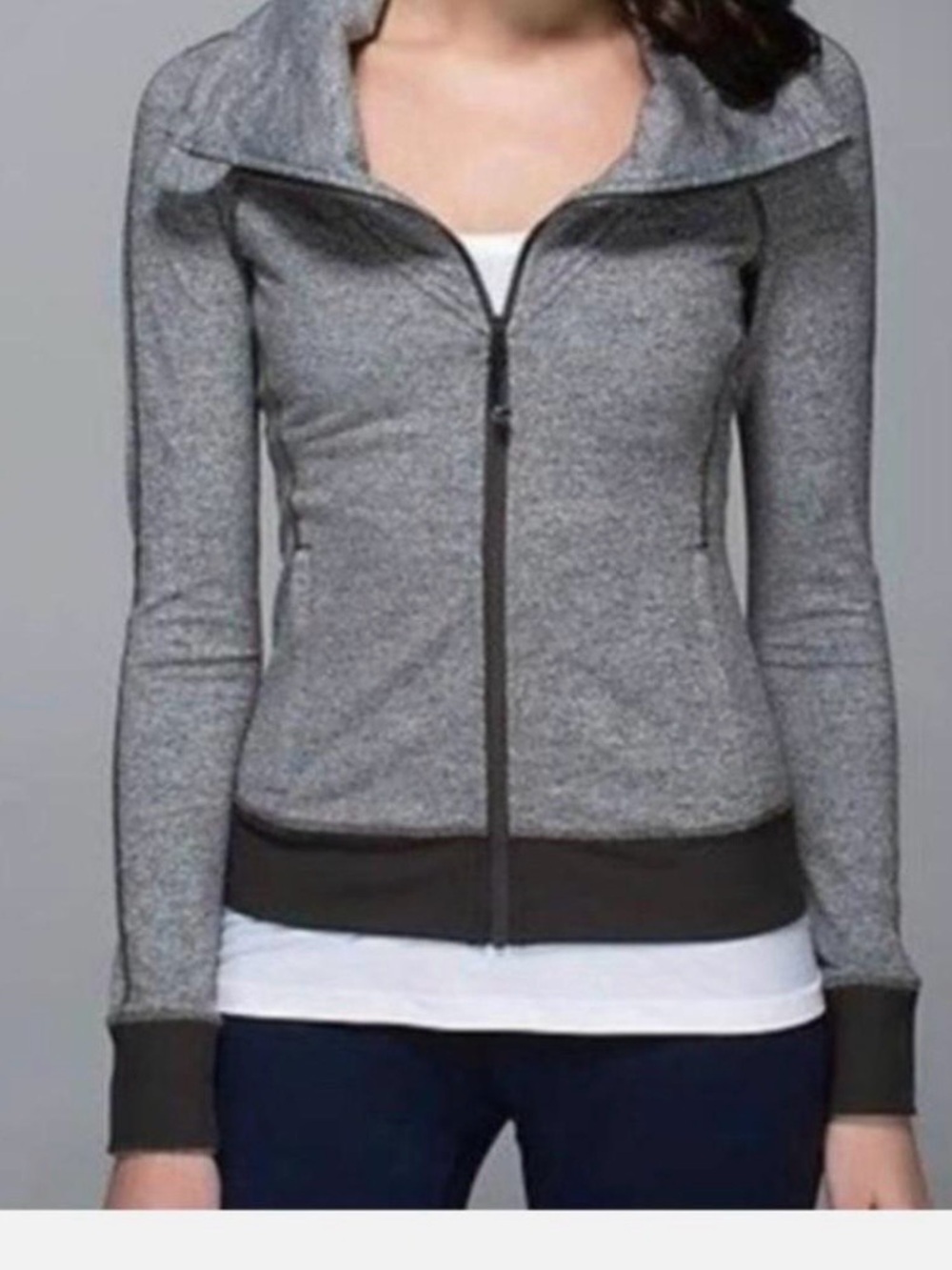 Luluemon Daily Practice Full Zip Hoodie L Heather Grey Herringbone Athleisure